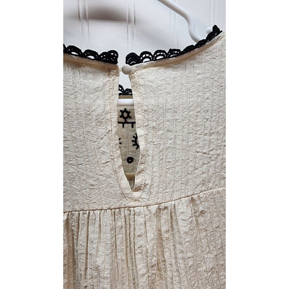 Vintage-Inspired Cream & Black Embroidered Ruffle Sleeve Blouse By Mine - Picture 11 of 16